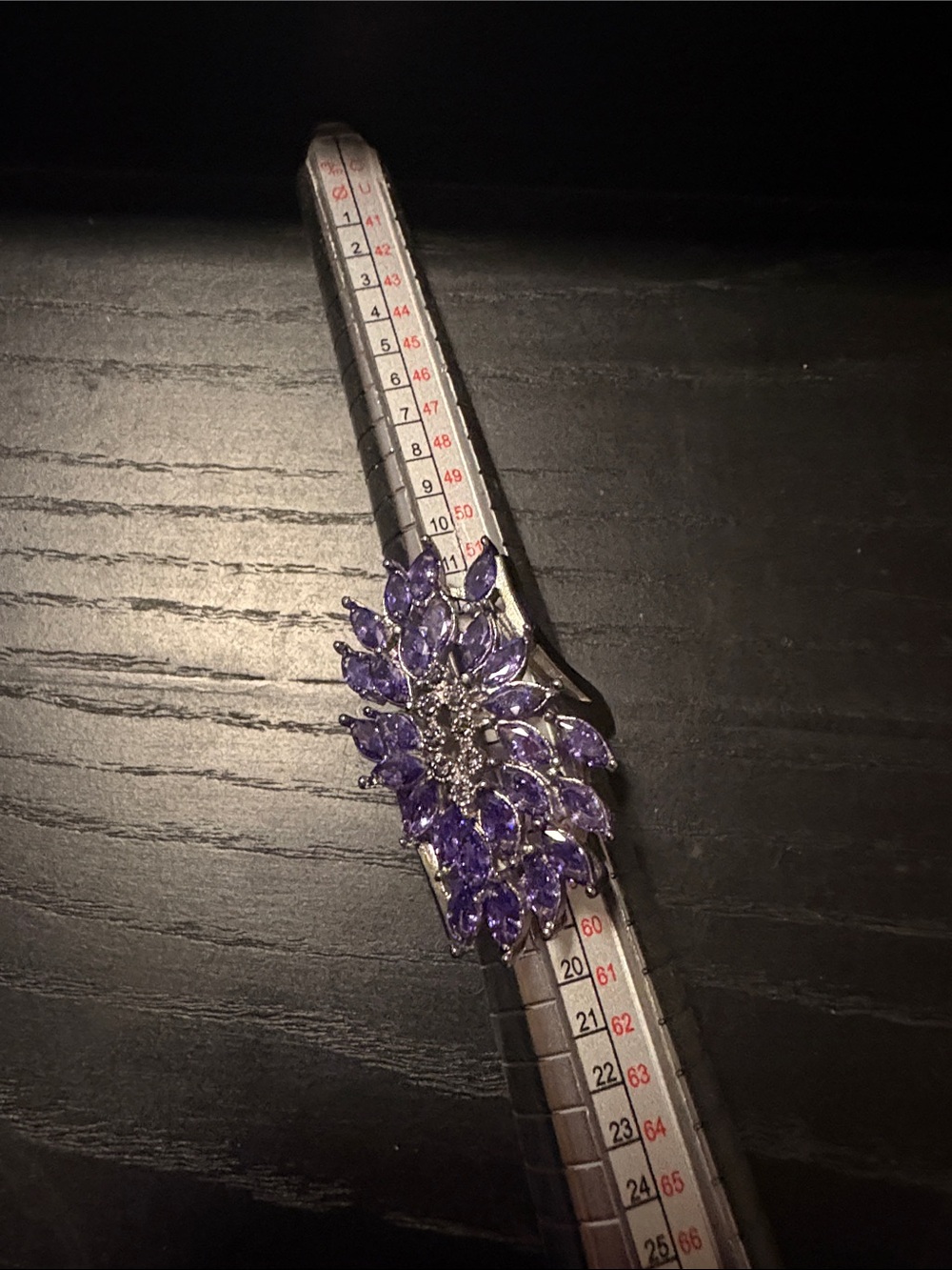 Elegant Purple Crystal Floral Statement Ring